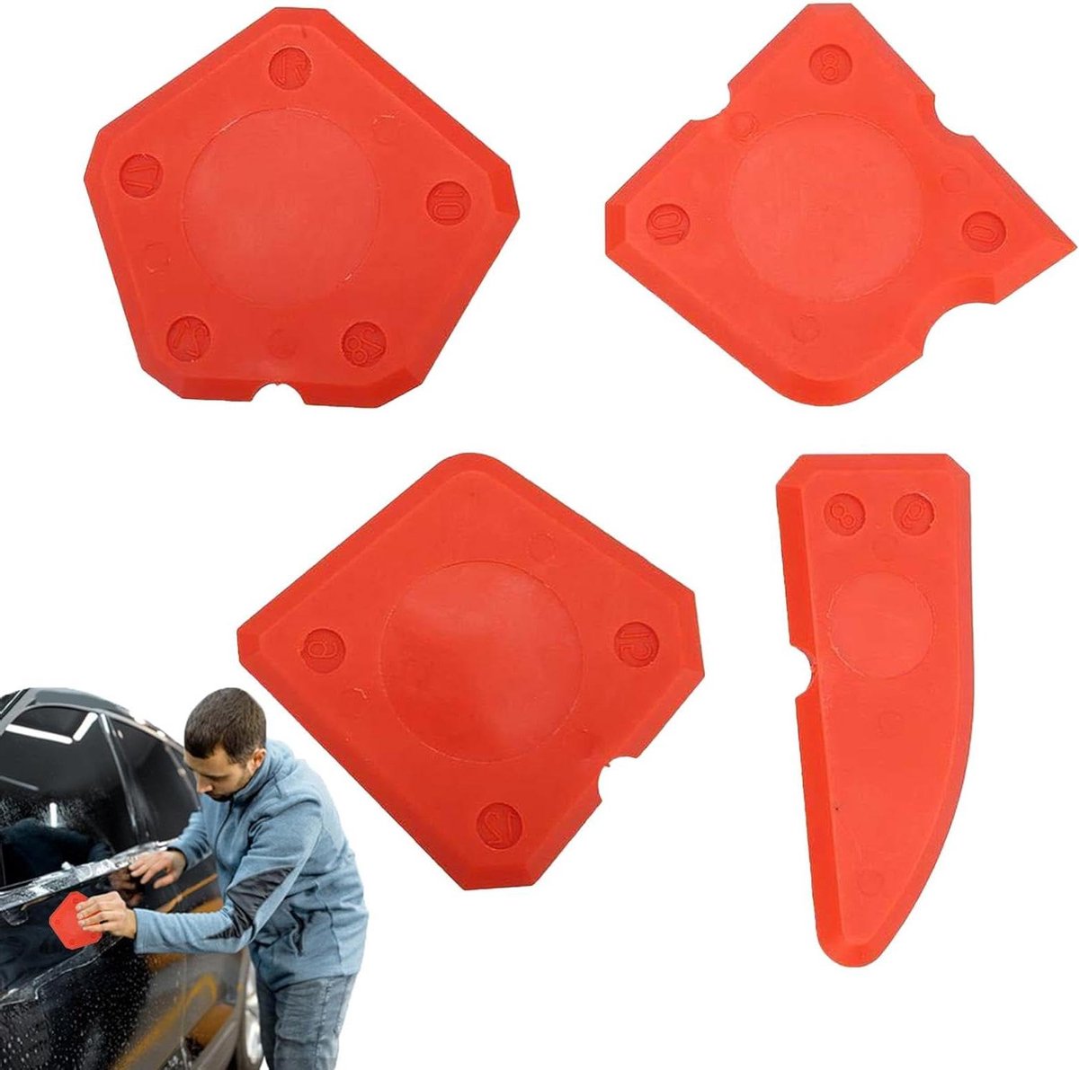 Glasschraper Set - Reinigingsgereedschap - Vlekken Verwijderen - Veelzijdige Randen - 4 Stuks - Blauw Rood