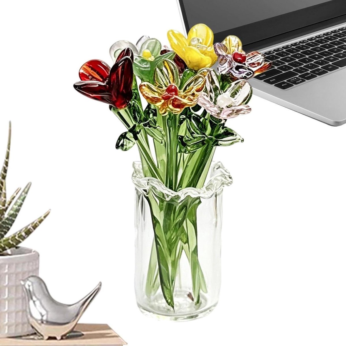 Glazen bloemenboeket - Kristallen decoratie - Interieur verfraaien - Handgeblazen vakmanschap - 11 stuks - Multicolor