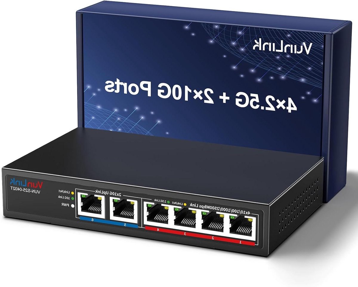 Ethernet Schakelaar - Netwerk Switch - Snelle Dataoverdracht - Multi-Gigabit Poorten - 6 Poorten - Metaal