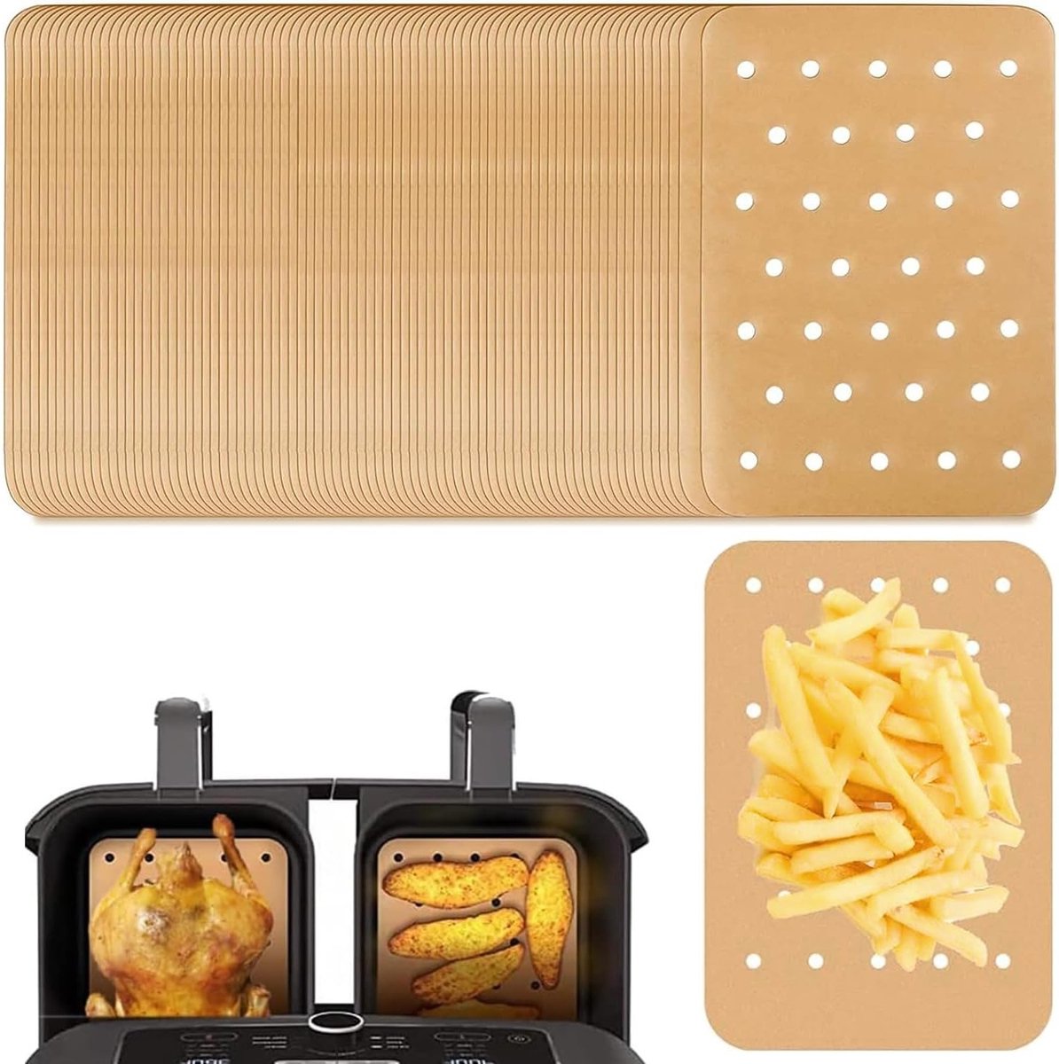 Bakingpapier voor Airfryer - 50 Stuks, Vetvrij Bakpapier, Perfect voor Gezond Koken en Bakken