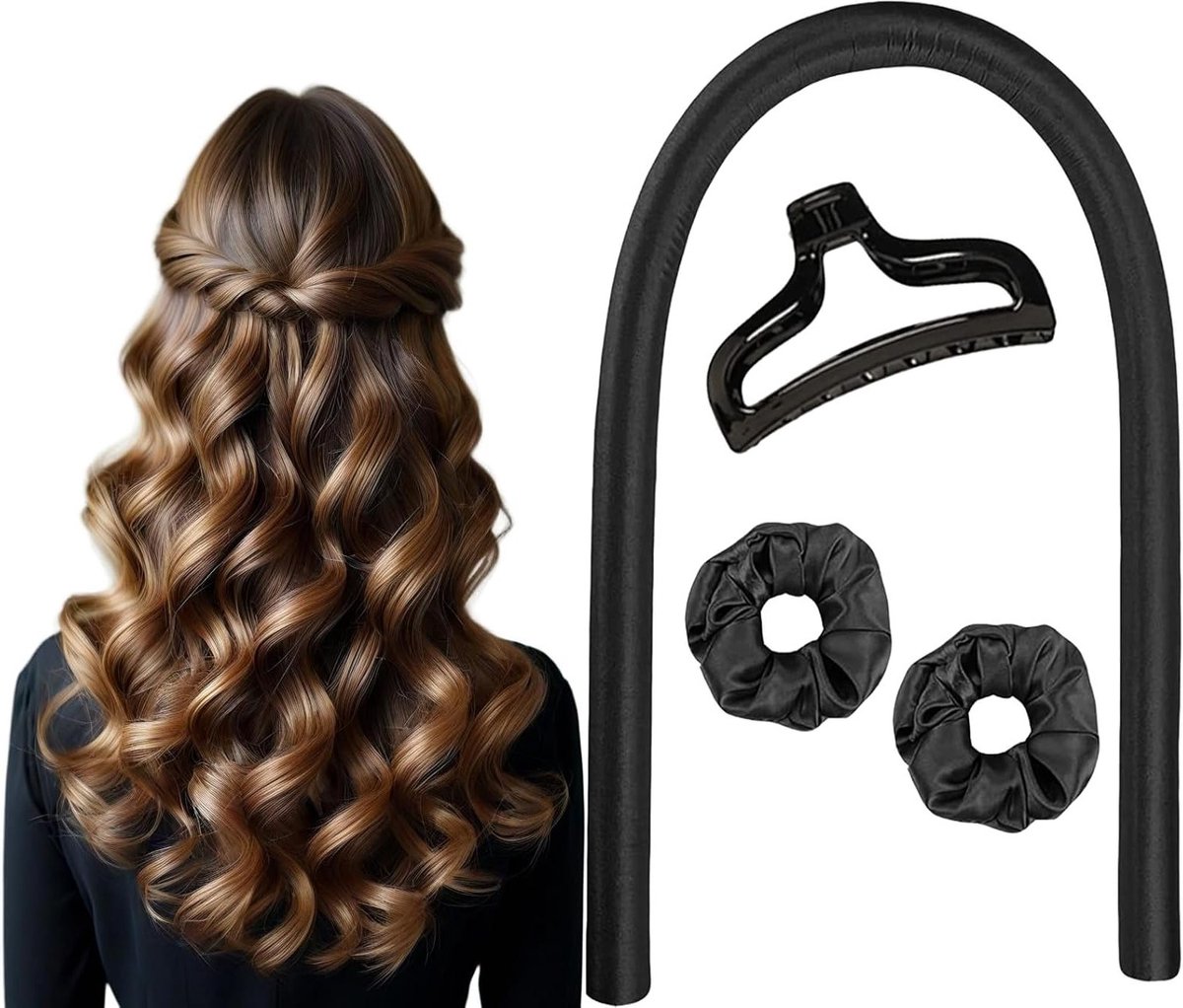 Heerlijke krullen zonder hitte met een satijnen haarband en krulstrikken voor lang haar
