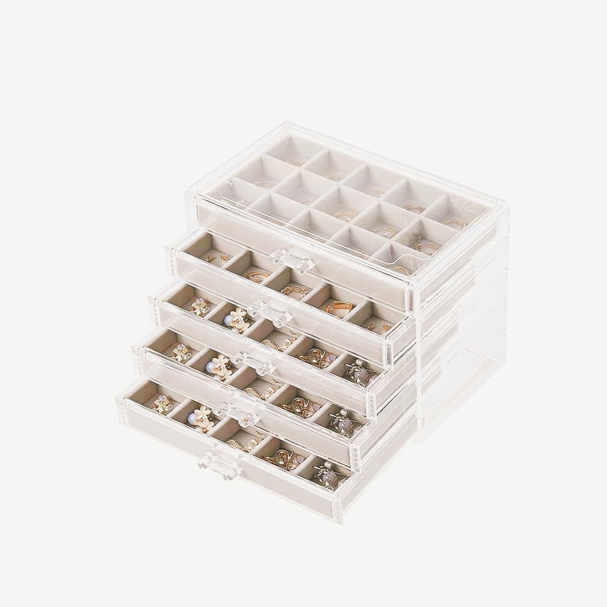 Earring Holder Organizer met 5 Lades van Transparant Acryl voor Sieradenopslag voor Vrouwen en Meisjes