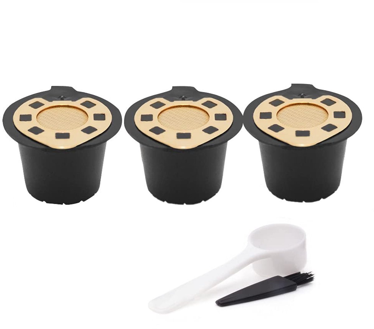 Dailygoods - Set van 3 Herbruikbare Koffiecapsules met Filter en Borstel