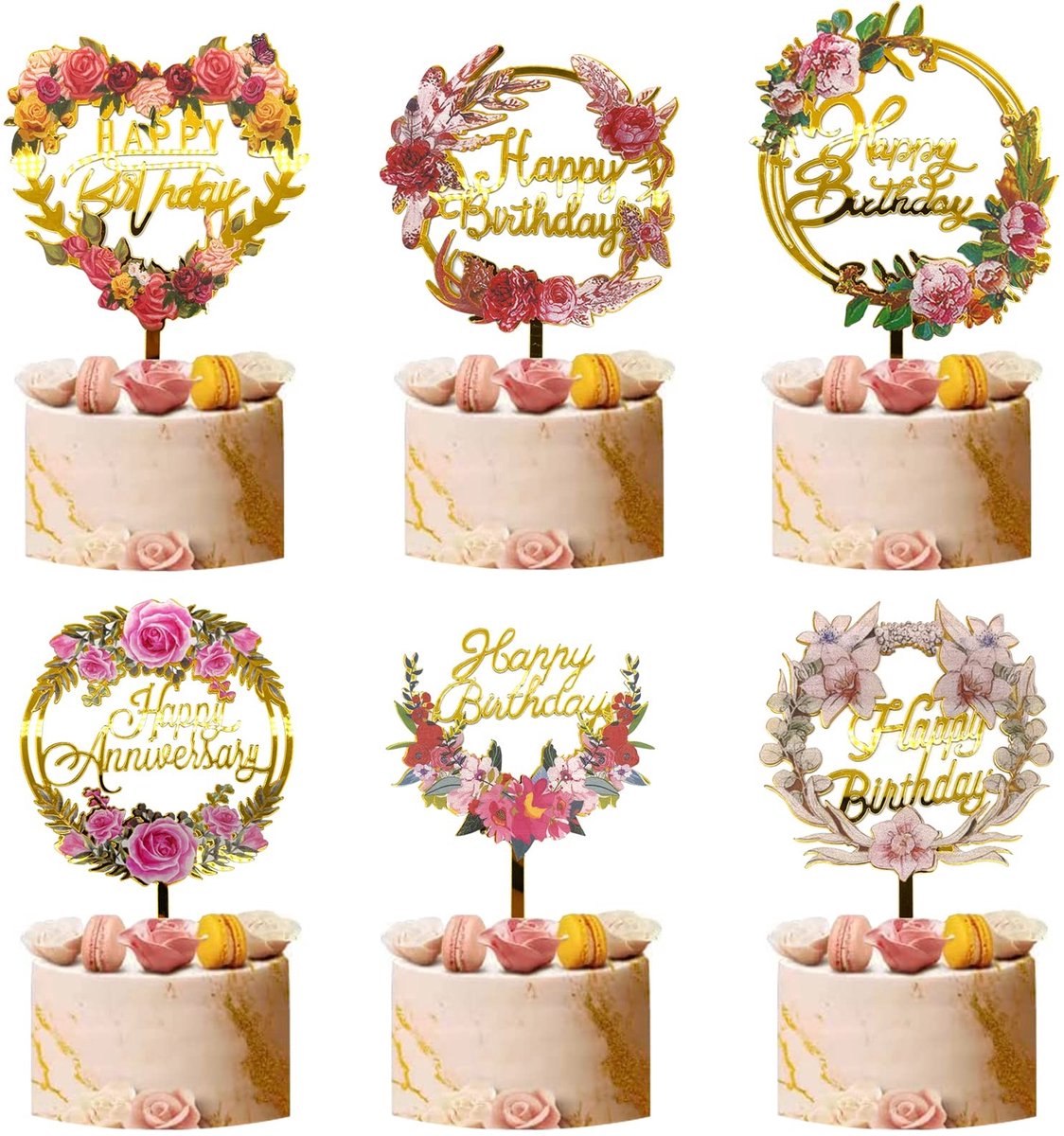 Dailygoods - Set van 6 Verjaardagstaartdecoraties van Acryl