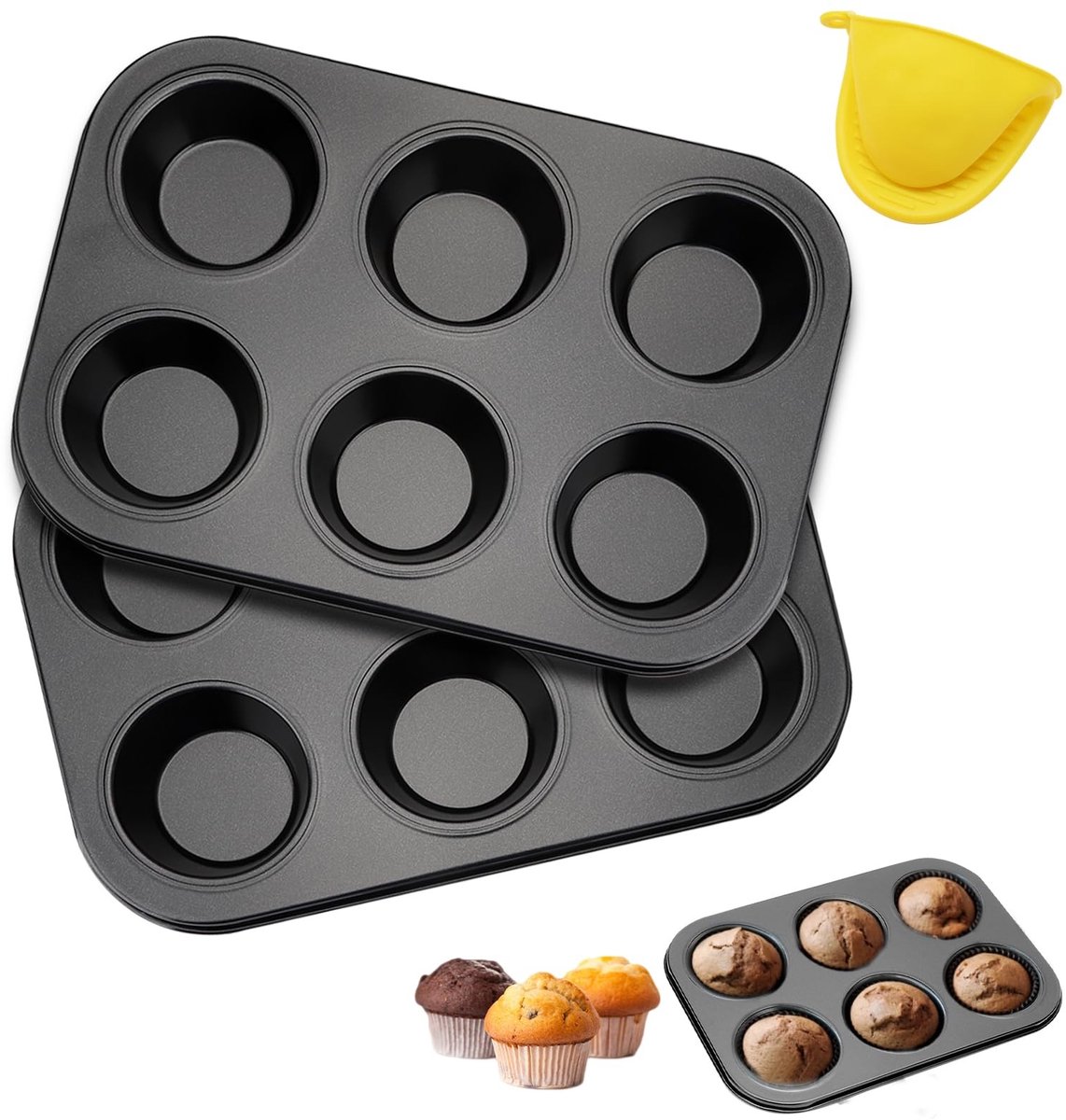 Dailygoods - Dailygoody - Muffinvormen Set van 2 - Grote Muffinvormen voor Bakken - Koolstofstaal met Anti-aanbaklaag - Ideaal voor Cupcakes en Brownies - Vaatwass...