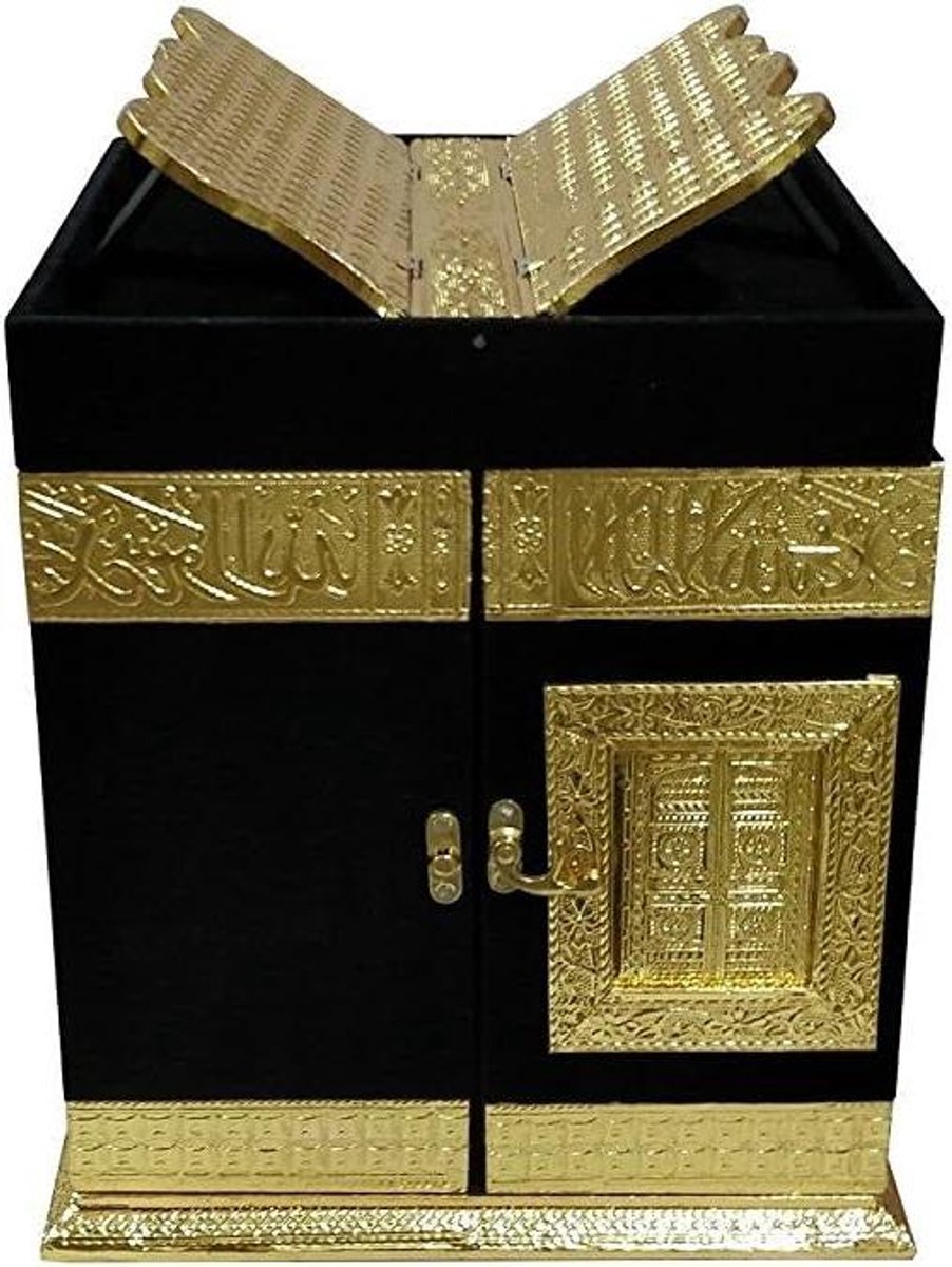 Heilige Koran Doos - Handgemaakte Replica - Religieuze Opslag - Gedetailleerd Graveerwerk - 30.5 cm Hoog - Zwart
