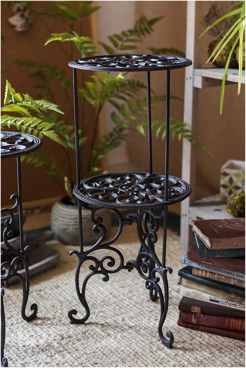 Metalen plantenrek - Bloempothouder standaard - Planten presenteren - Traditioneel design - 28 cm D x 66 cm H - Grafiet