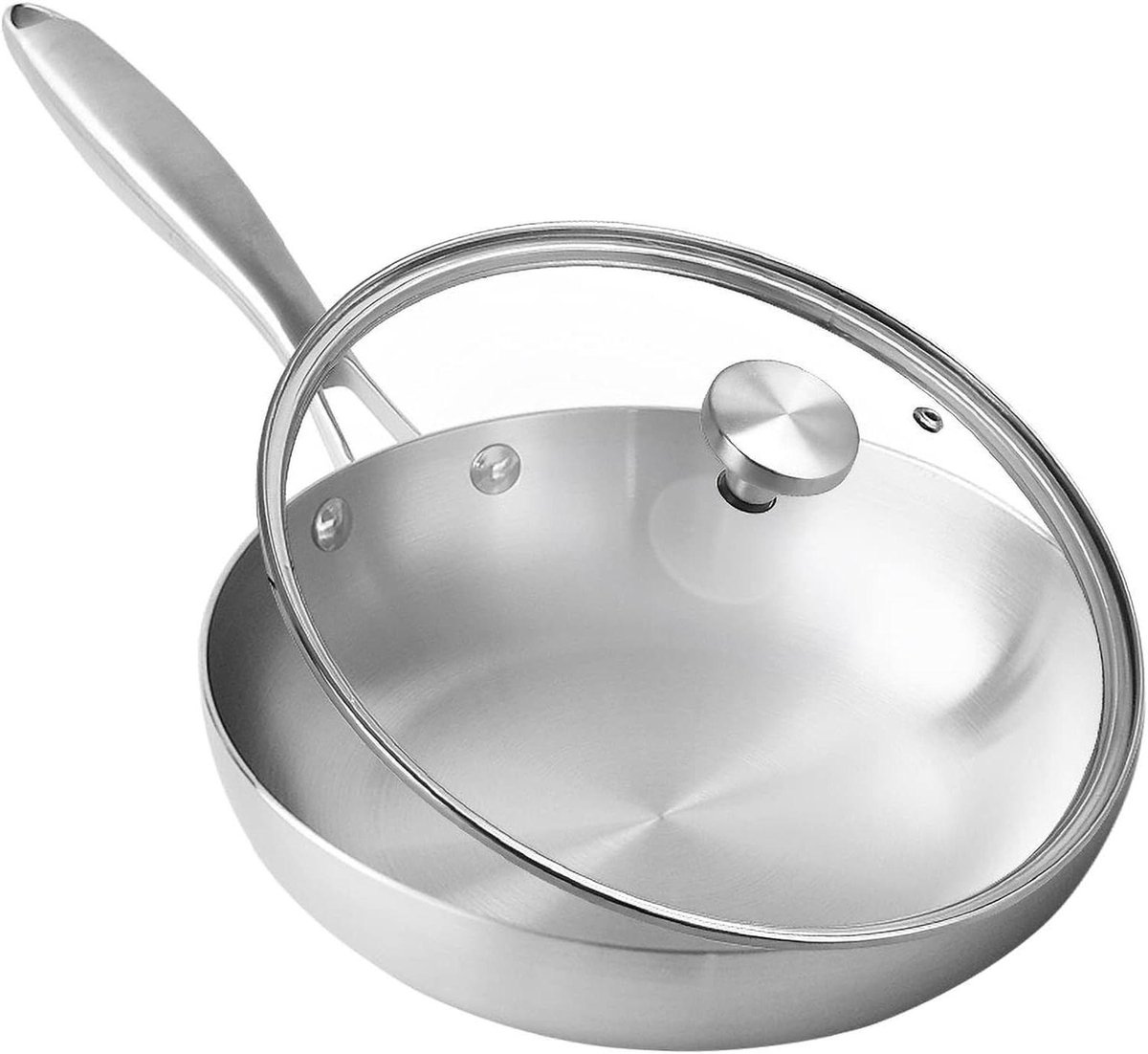 Roestvrijstalen Koekenpan - Antiaanbak Kookgerei - Culinaire Creaties - Drielaagse Warmteverdeling - 22-28 cm - Zilverkleurig