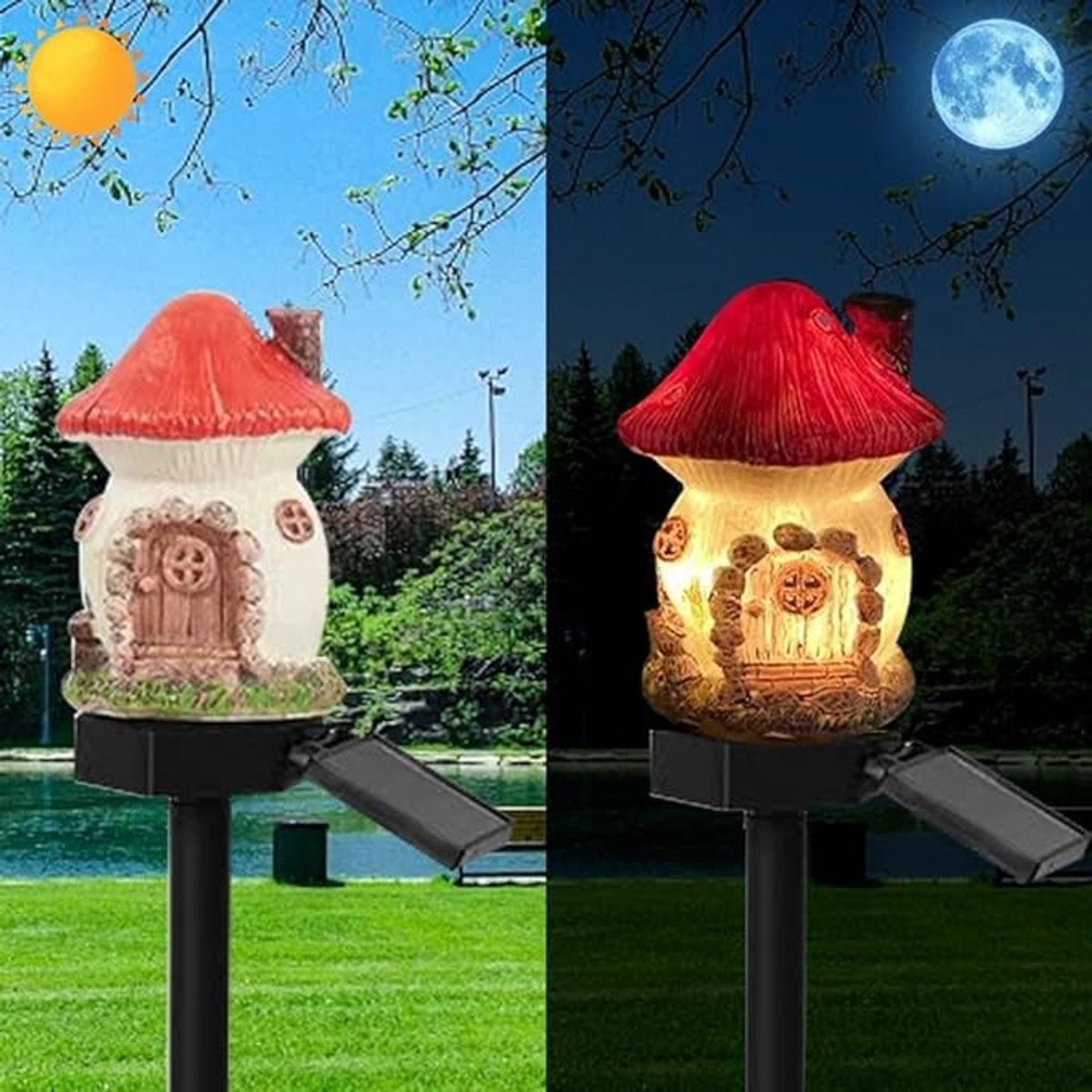 Rode paddenstoel tuinlamp op zonne-energie - Draadloze LED vloerlamp