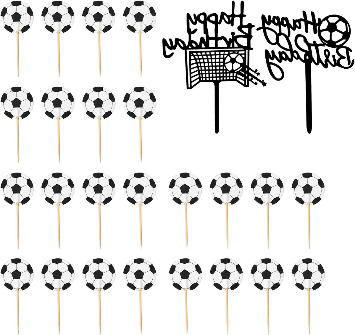 26 Delige Voetbal Taartdecoratie voor Verjaardagsfeestjes van Kinderen - Zwart-Wit Voetbal Thema Versieringen voor Mannen en Jongens
