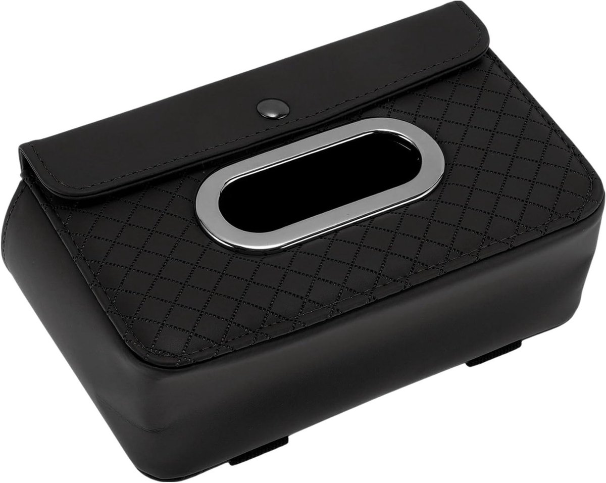 Tissuehouder voor Auto - Organizer met Diamantpatroon in PU Leer - Zwart, 21x12.5x7.5 cm, 1 Stuk - Perfect voor Autoaccessoires en Opberging