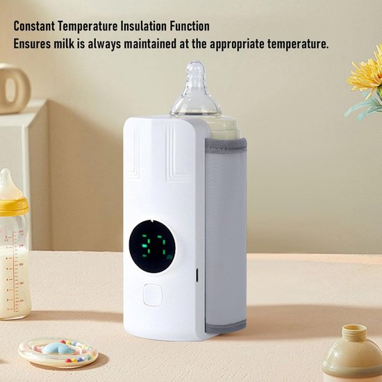 Draagbare Fleswarmer - Babyfles Verwarmer - Onderweg Voeden - Snelle Verwarming - 2000mAh Batterij - Wit — afbeelding 2