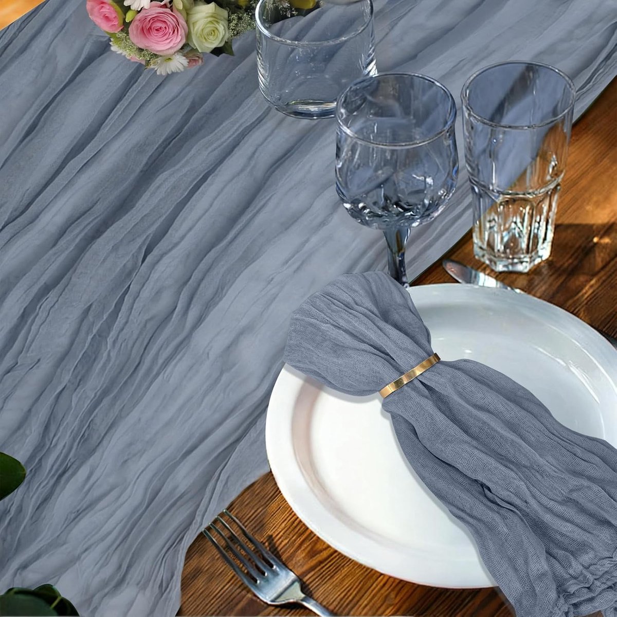 Tafelkleed - Lange runner - Decoratief gebruik - Duurzaam canvas - 300 x 90 cm - Poederblauw