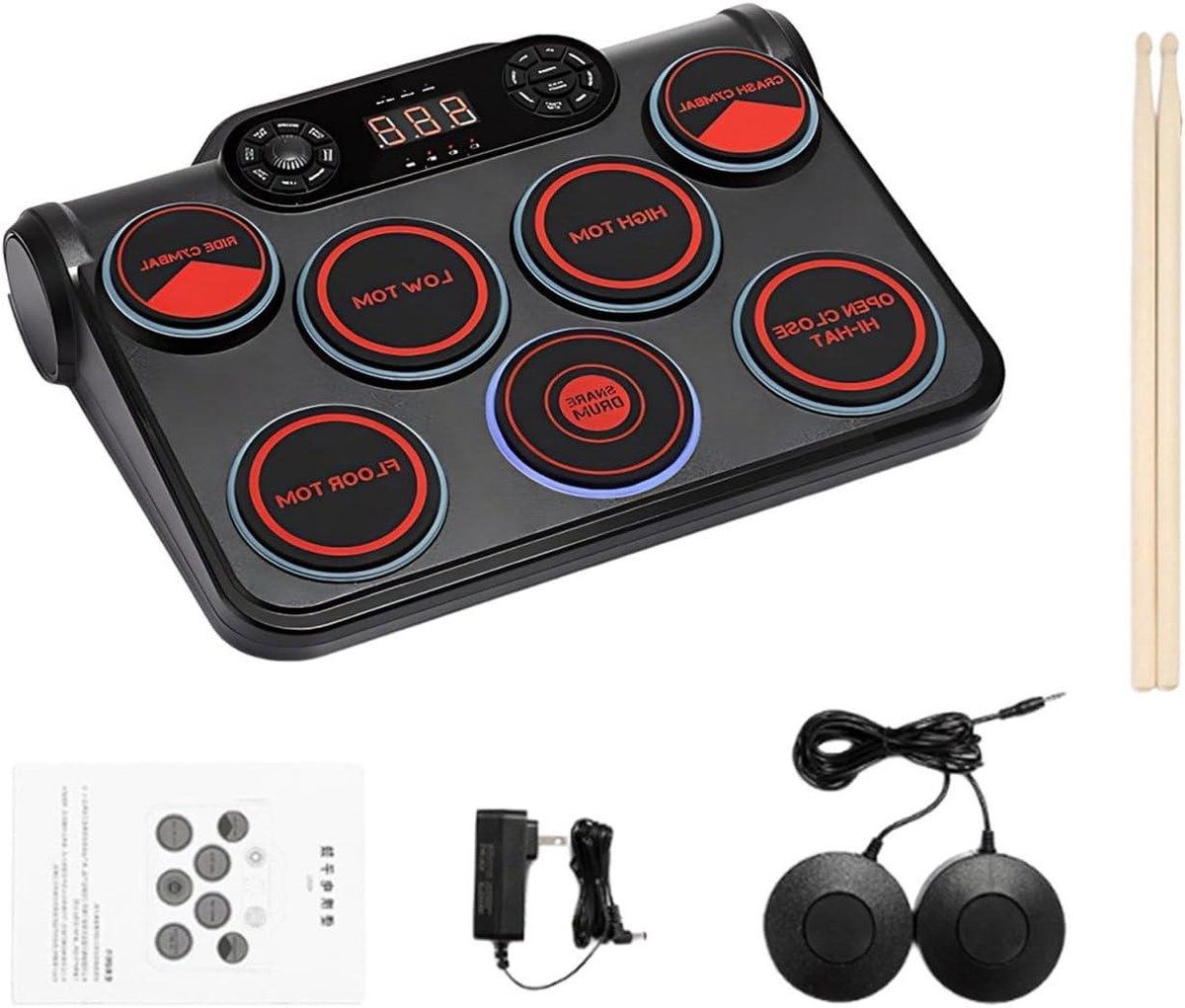 Elektronisch Drumstel - Draagbaar Drumstel - Muziek Leren - Ingebouwde Speakers - 7 Pads - Grijs