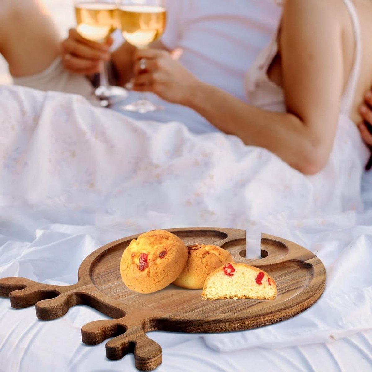 Houten Dienblad - Kaasplank Serveerplank - Feestelijke Borrel - Met Wijnglas Houder - 1 Stuk - Houtkleur — cadeau in Kookcadeaus - foto 3