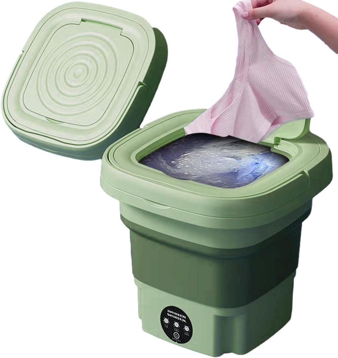 Opvouwbare Wasmachine Compacte Wasser Kleine Wasjes Met Uitdroogmand 8L Capaciteit Groen