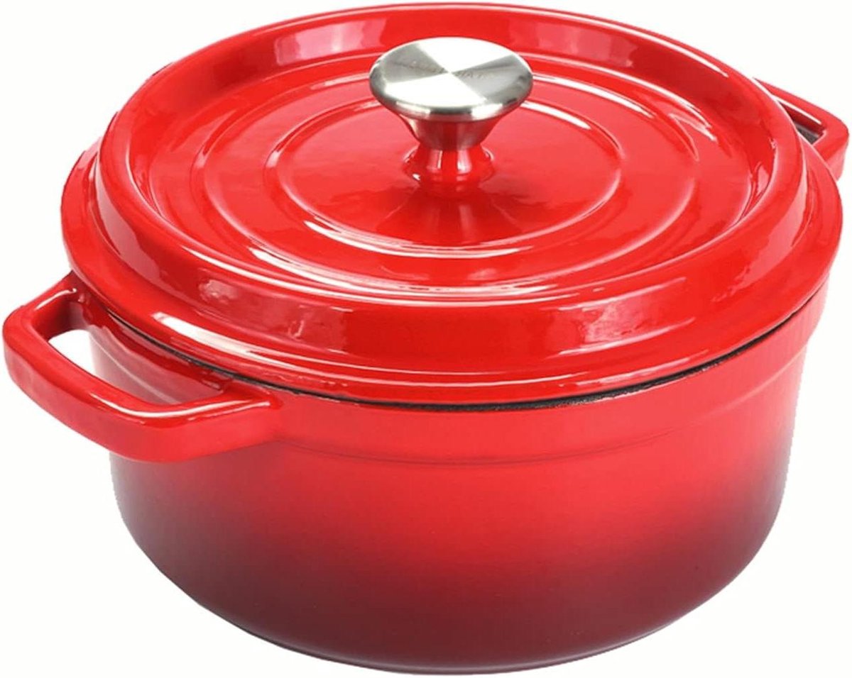 Stoofpan Gietijzer - Mini Braadpan - Langzaam Garen - Geëmailleerde Coating - 26 cm - Rood