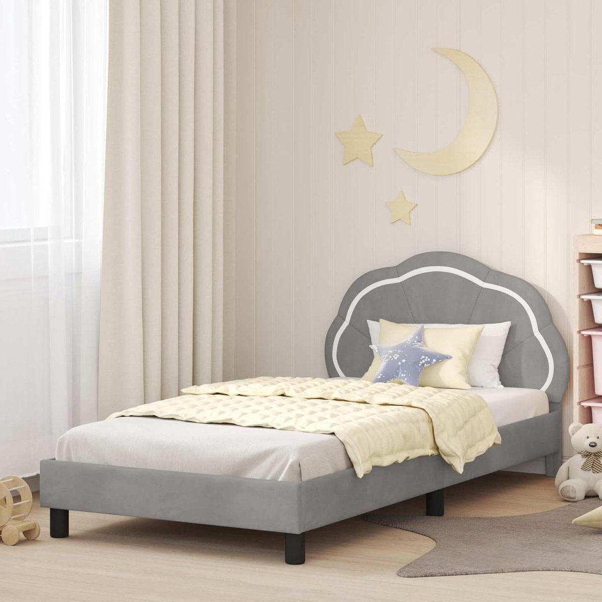 Kinderbedframe - Bed met hoofdbord - Slaapkamer inrichten - Geïntegreerde opbergvakken - 8
