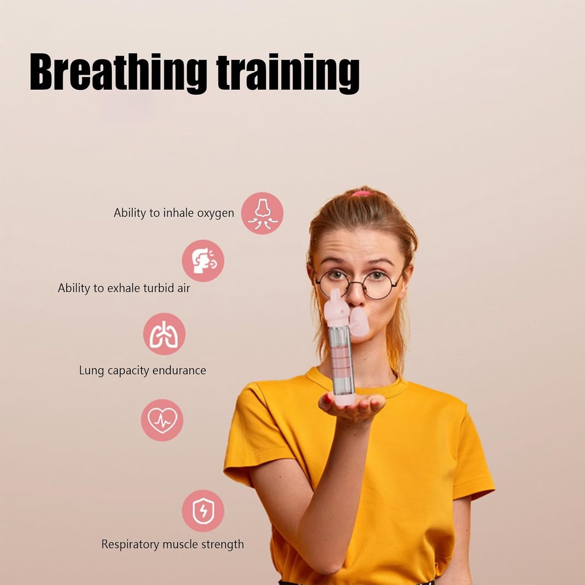Ademtrainer - Oefengereedschap - Ademhaling Verbeteren - Instelbare Intensiteit - 22 x 5 cm - Rood