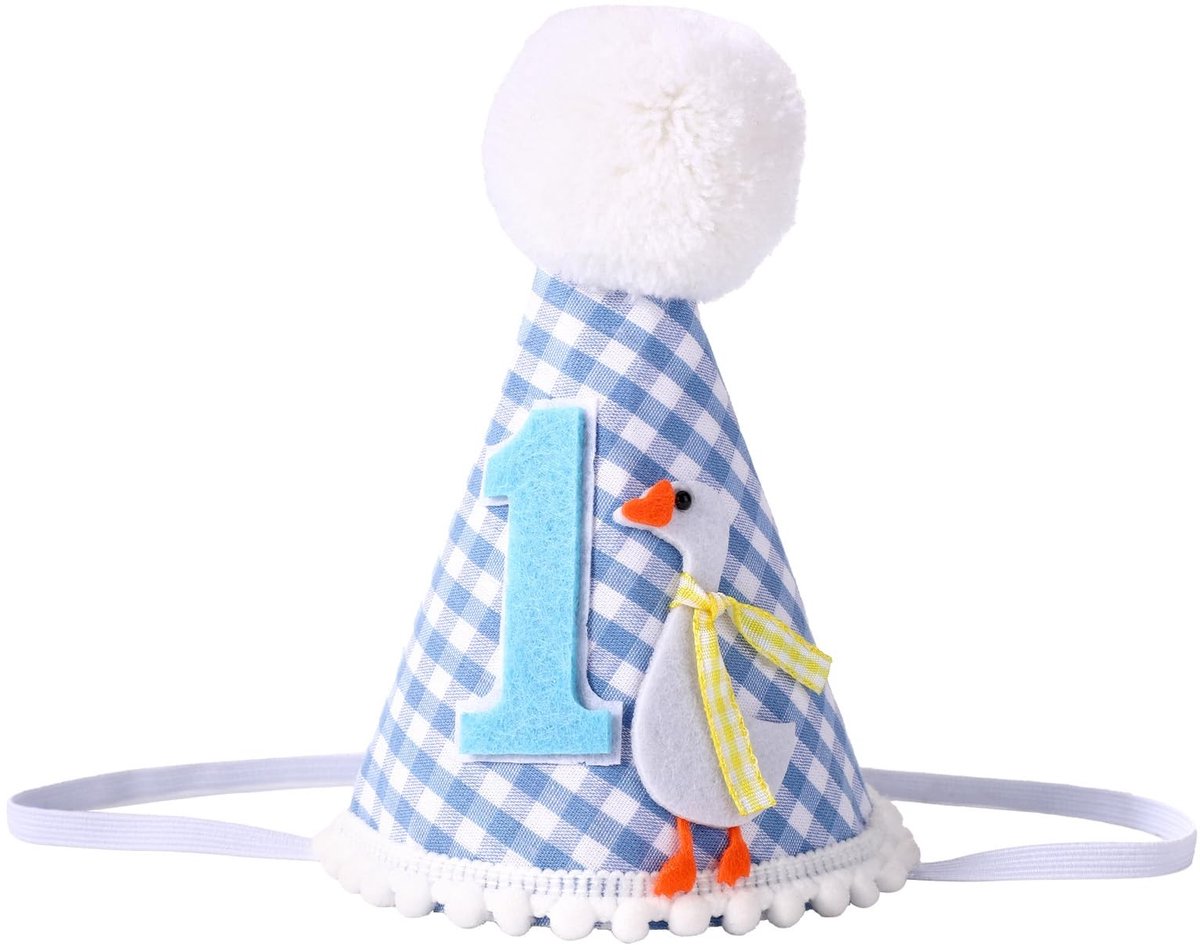 Cosensi - Dailygoods - Blauwe Verjaardagshoed met Ruitjespatroon voor Babyjongens