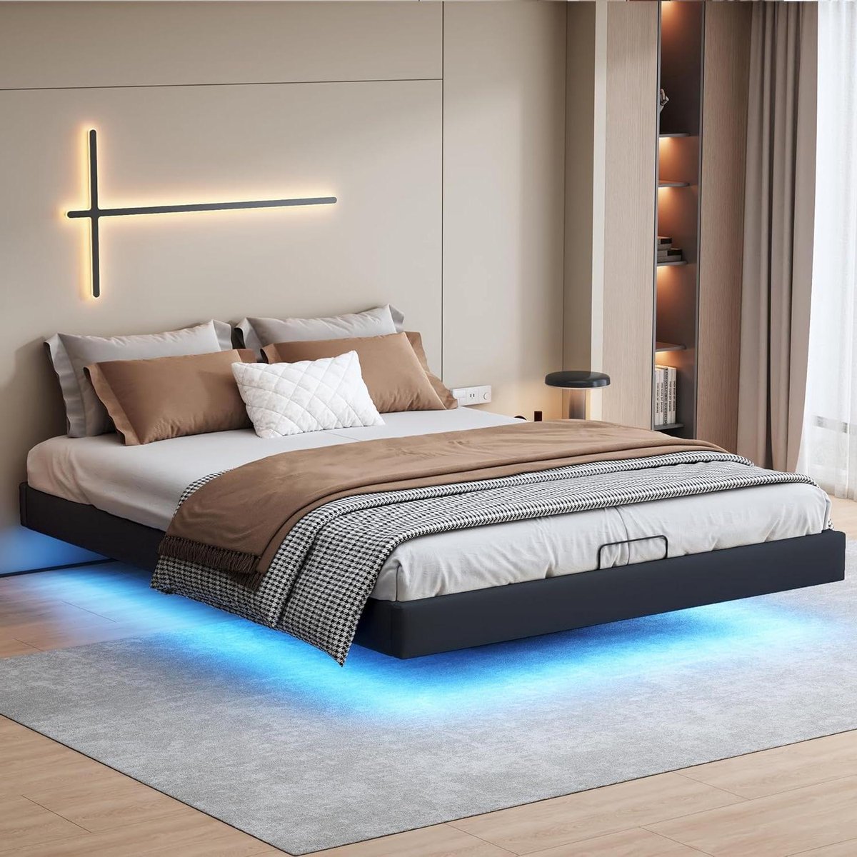 Bedframe met Opbergruimte - Tweepersoonsbed Frame - Slaapkamer Organisatie - Zwevend Ontwe