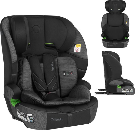 Lionelo Autostoel met ISOFIX – 1.5 tot 12 jaar (76-150 cm / 9 - 36 kg / Groep 1 2 3) – Nieuwste norm – Groeit mee – Breed zit- en rugdeel – 10-standen Hoofdsteun – Wasbare hoes – 5 Punts Gordel – Autostoeltje voor Baby, Kind, Peuter – Levi Fix i-Size