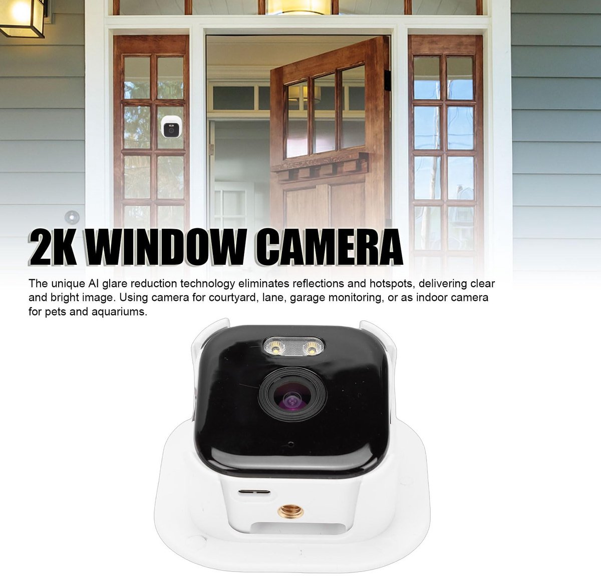 Dailygoods - 2K AI Raamcamera met Nachtzicht en Bewegingsdetectie, Eenvoudige Montage