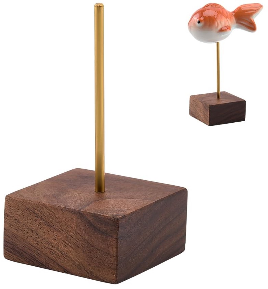 Dailygoods - Walnoothouten Displayvoet met Goudkleurige Messing Stang voor Actiefiguren