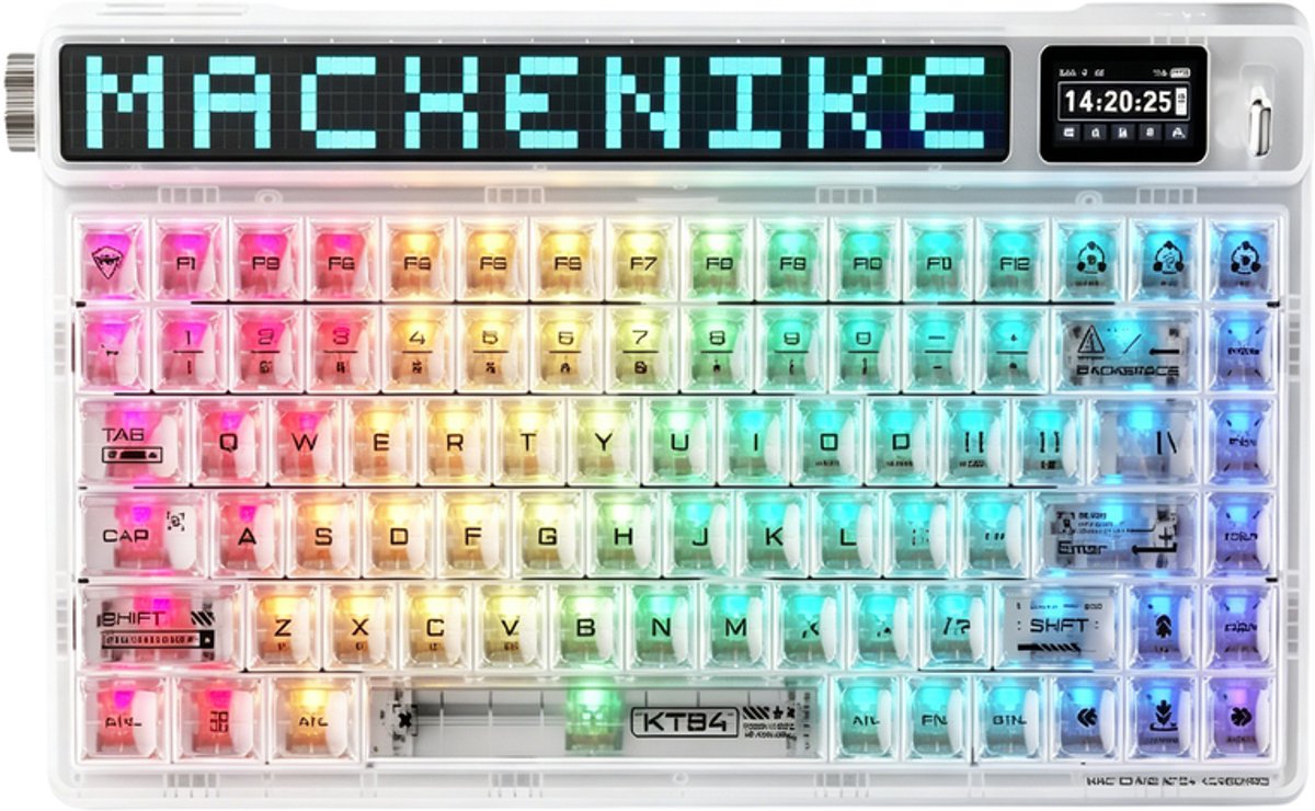 MACHENIKE - Bedrade Toetsenbord - 84 Toetsen - Gasket Mount - 425-Punts Matrix Scherm - Hot-Swappable - 5-Laags Opvulling - Gateron North Pole Tactile - PC Transparante Keycaps - Wit