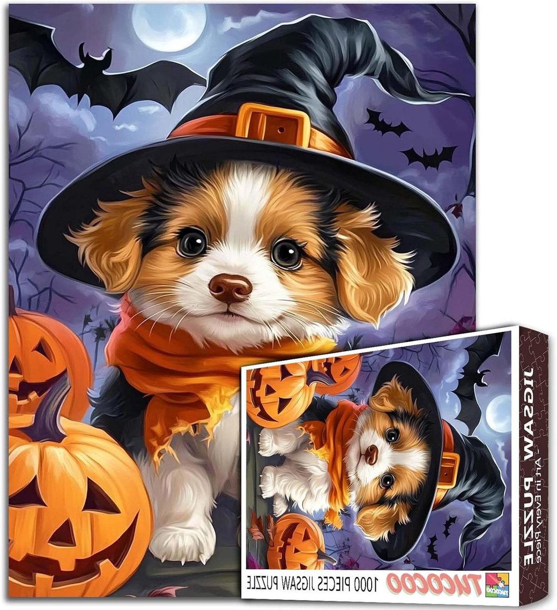Halloween Puzzel - Hond Kunst - Ontspanning Thuis - Recycled Materiaal - 1000 Stukjes - Multicolor