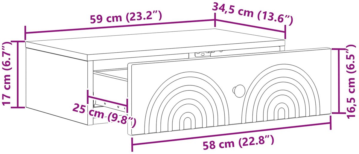 vidaXL Wandgemonteerde - Zijtafel - 59 - x - 34,5 - x - 17 - cm - Bewerkt - hout Betongrijs