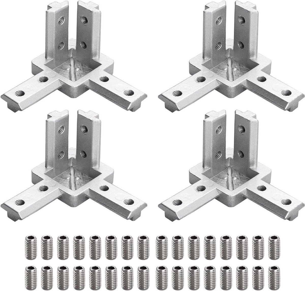 Hoekverbinders Aluminium Profiel - Profielverbindingen Bevestiging - Constructie Verbindingen Maken - 3-Weg Hoekmontage - Set van 4 stuks - Zilver