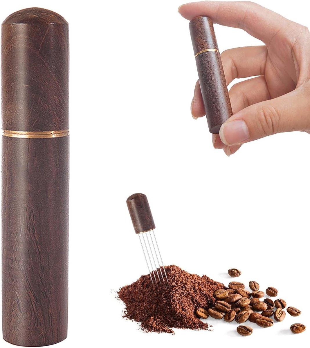 Espresso Divider Tool met 6 Fijne Naalden, Koffie Accessoires voor Perfecte Extractie, Tamper en Houten Handvat