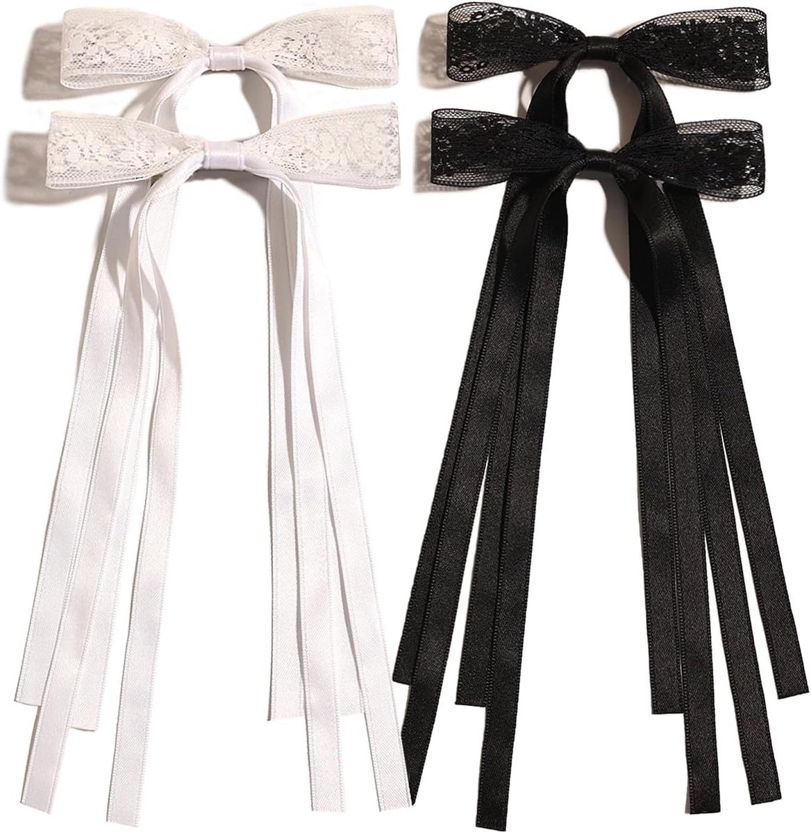 Set van 4 Haarstrikken met Zwart-Witte Bont Pompons - Haaraccessoires voor Vrouwen, Feestelijke Cadeaus en Party Haarclips