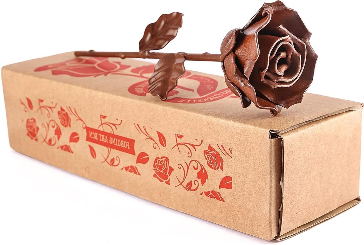 Eeuwige Roos - Smeedijzeren Bloemen - Decoratief Cadeau - Handgesmeed Vakmanschap - 21H cm - Bruin
