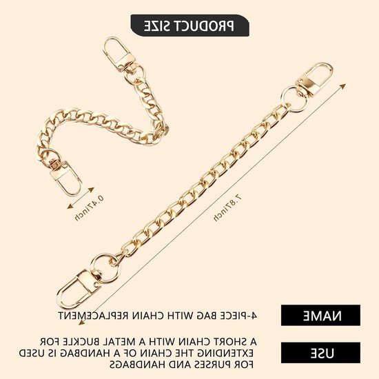 Korte Handtas Ketting met Metaalgesp - 4 Stuks Verlengketting voor Handtassen en Tassen (Goud, 19,5 cm) — afbeelding 5