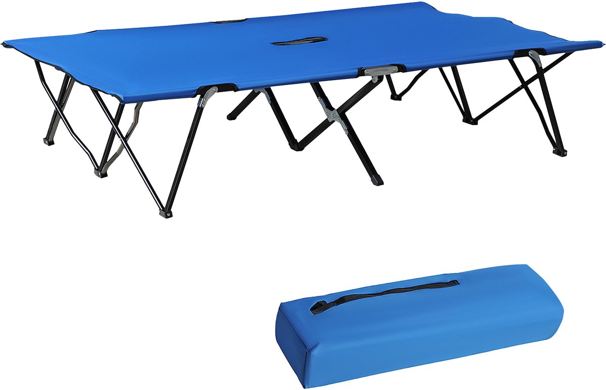 Killogood Opvouwbaar campingbed voor 2 personen veldbed vouwbed met draagtas tot 136 kg belastbaar staal Oxford blauw+zwart 193 x 125 x 40 cm
