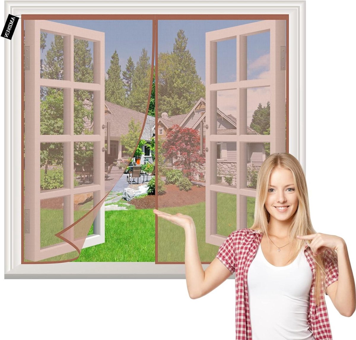 Raam vliegenhor - Insectenhor gordijn - Insecten buiten houden - Zelfsluitend magnetisch - 65x120cm - Bruin