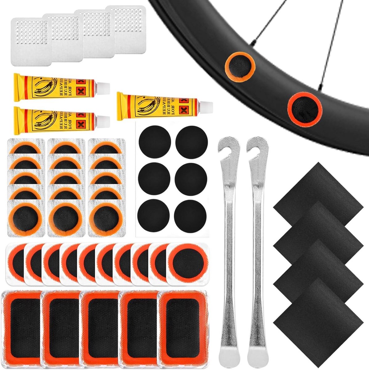 Fietsband Reparatieset - Binnenband Hulpmiddel - Lekke Banden Herstellen - Lijmloze Patches - Meerdere Maten - Zwart