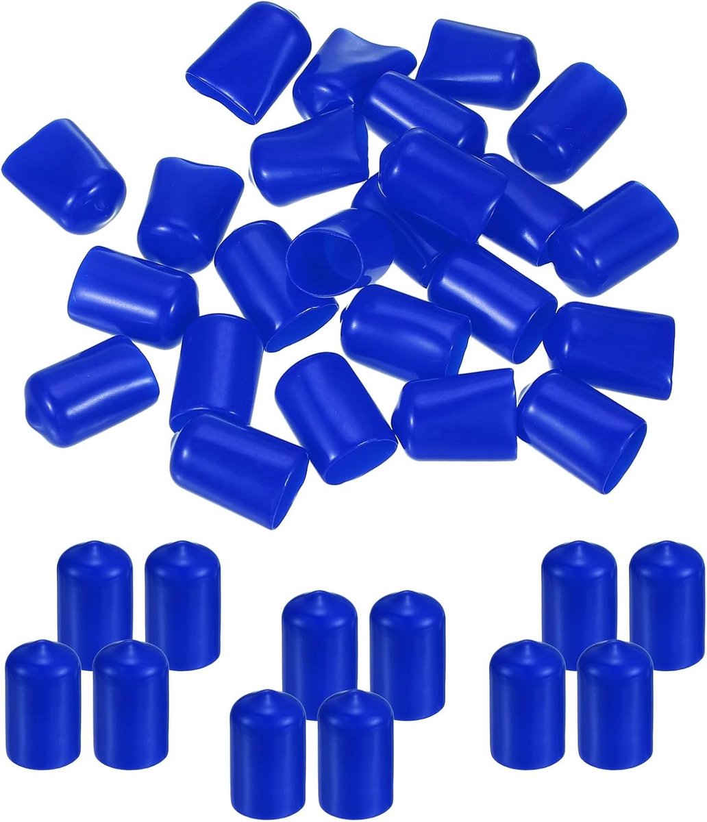 Ronde rubberen eindkappen 12,5 mm ID - 50 stuks rubberen boutafdekkappen - vinyl rubber - flexibele schroefdraadbeschermers voor metalen buisstangbouten - blauw