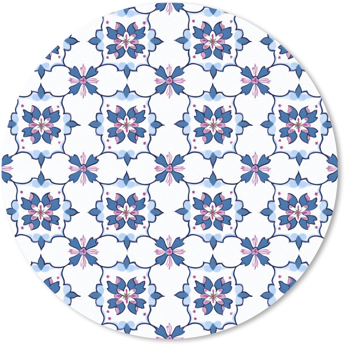 Muismat rond 40x40 cm - Mousepad Modern - Patroon - Blauw - Roze - Ronde muismatten