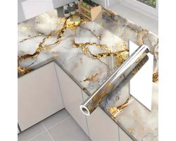 Zelfklevend Waterbestendig Behang voor de Keuken – Luxe Marmerlook, Vet- en Hittebestendig, Op Maat te Knippen, Behang voor Keukenkasten, Geschikt voor Badkamers en Keukens, Meubelrenovatie, Werkbladen en Wandbekleding – 60cm x 500cm