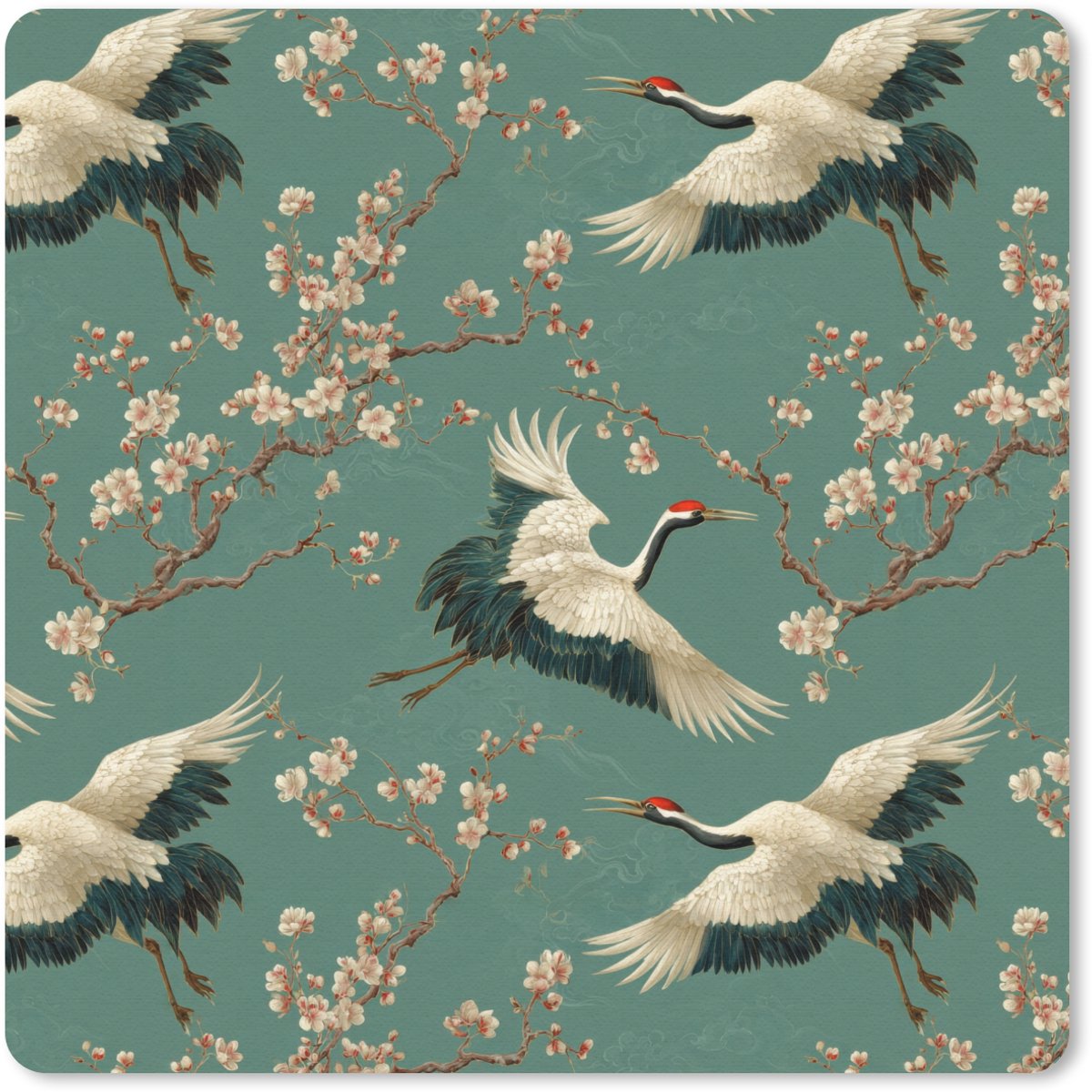 Muismat 30x30 cm - Mousepad Kersenbloesem - Kraamvogels - Groen - Muismatten