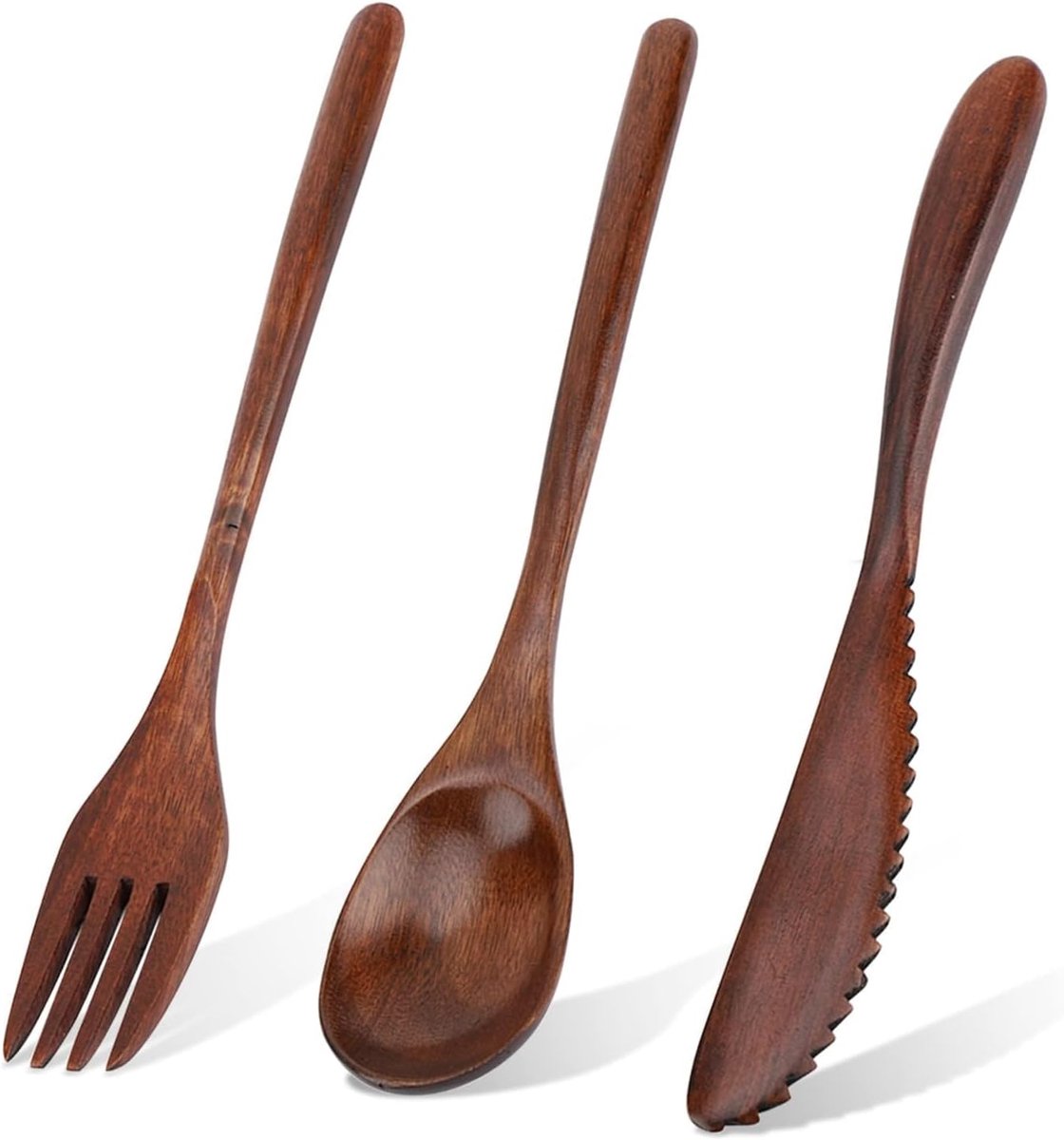 3pcs/set Houten Bestek Set - Draagbaar Herbruikbaar Bestek - Mes Vork Lepel Keuken