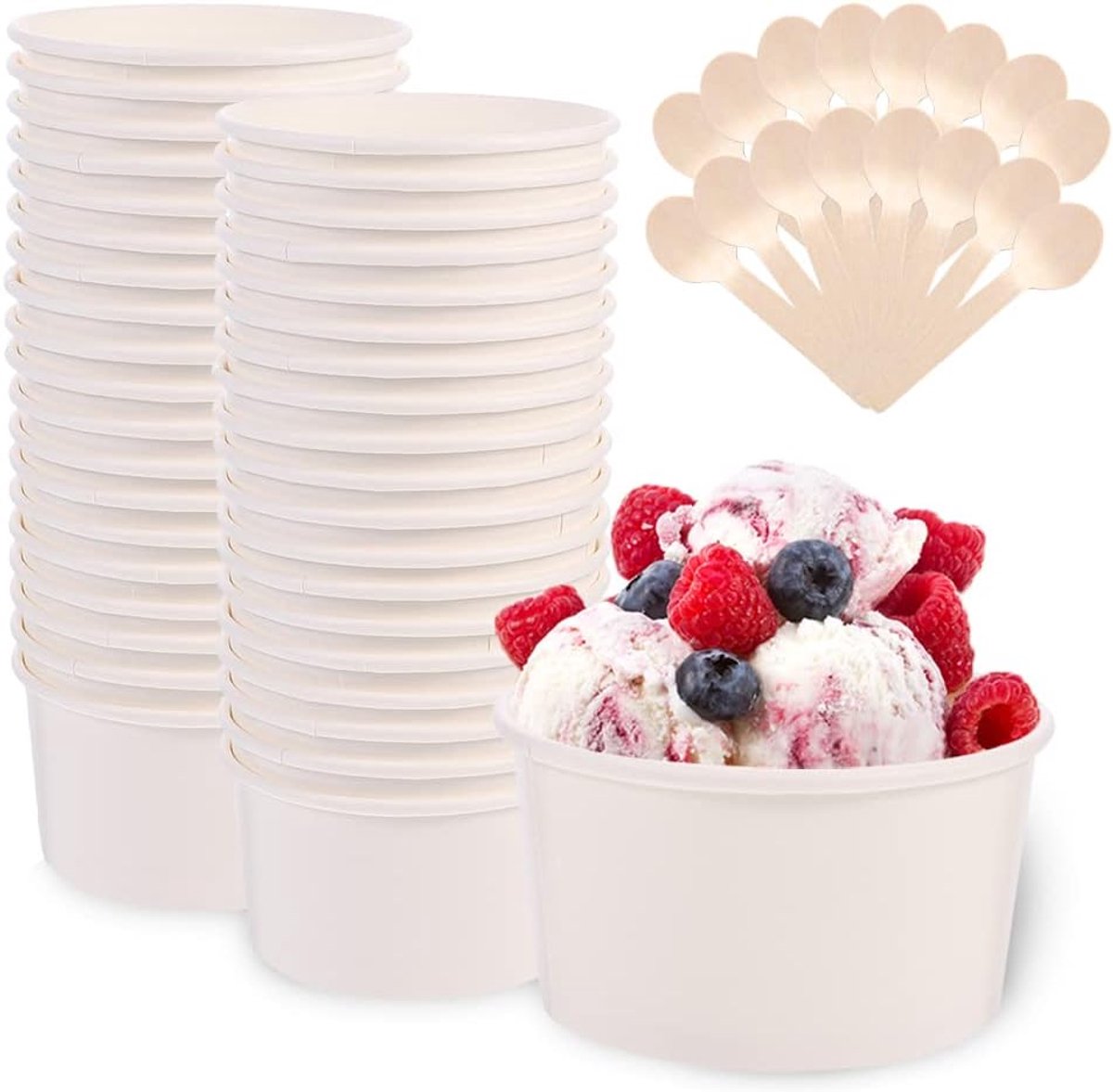 Ijsbeker - ijsbeker karton - Sterk en Stevig Karton - IJsbakjes - Papieren taartbekers - 50 Pcs - Wit - Party schepijs softijs ijsje zomer festival thema feest - van Imperatoris