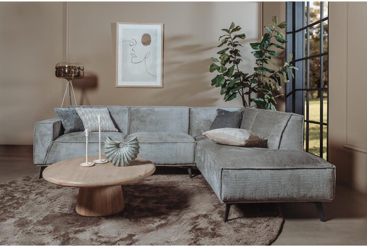 Tower Living Leeds hoekbank 2,5-zits ottoman rechts stof Touch lichtgrijs 268x217x81 cm