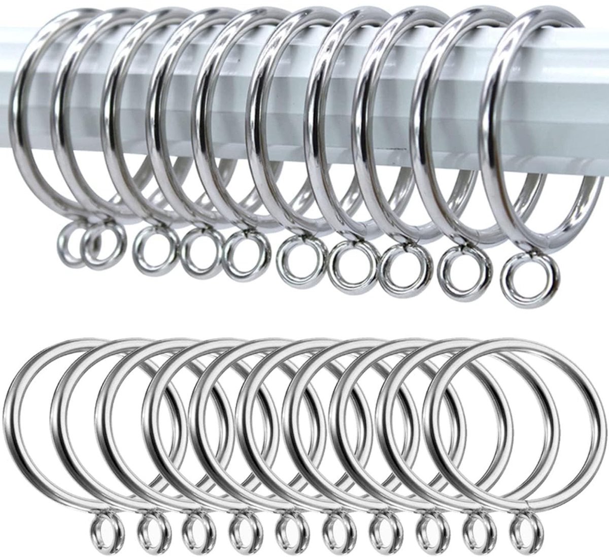 aladdien - Metalen gordijnringen - Gordijnaccessoires - Duurzaam en stijlvol - Zilver - 24 stuks - Geschikt voor elke raamdecoratie - 45 mm binnendi..