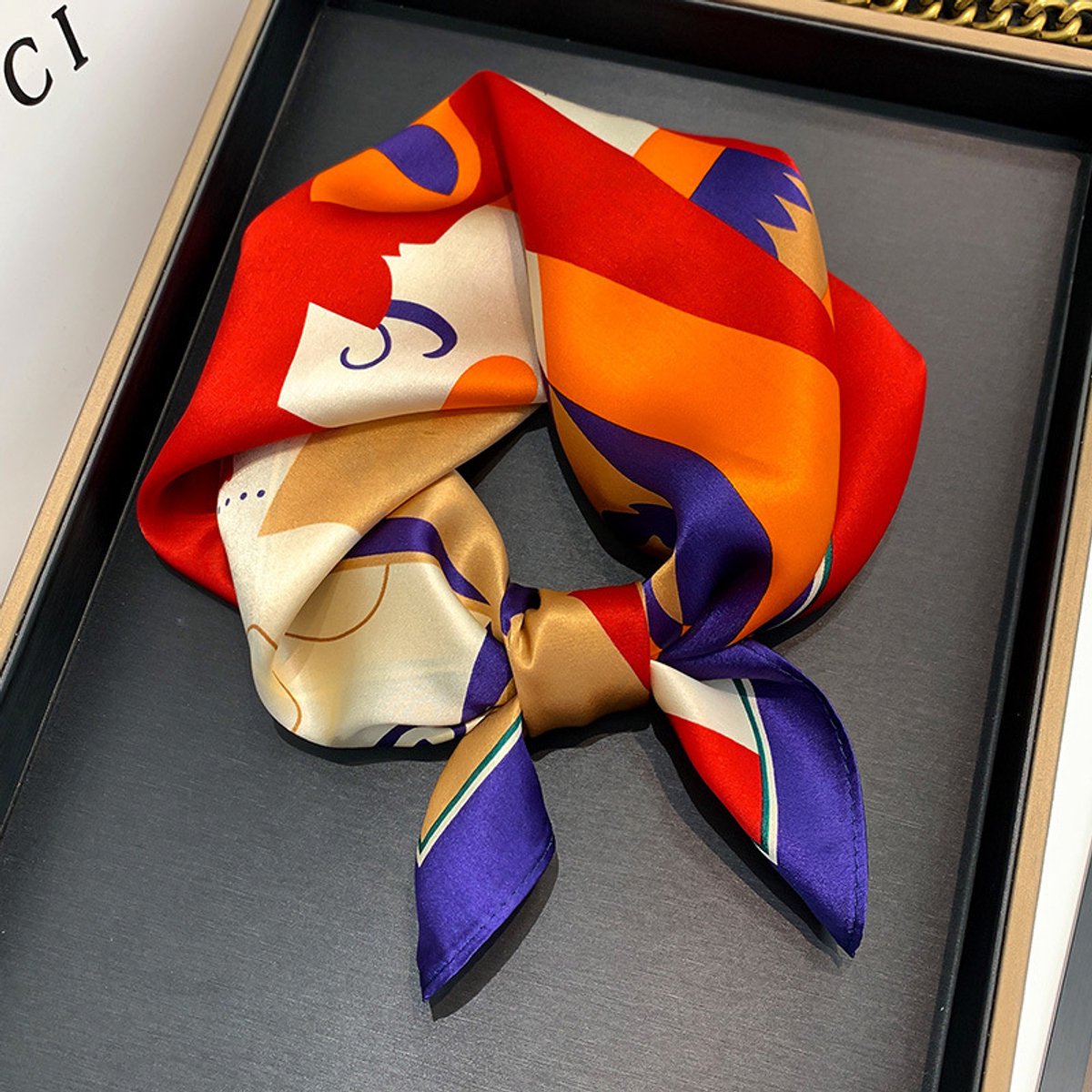 Dames Sjaal - Sjaals - Stola - Vierkante doek - Elegant Stijlvol Dames haar sjaal - Satijn zijde - Hals sjaaltje - Sjaaltje Satijn - Neksjaaltje - Omslagdoek Modesjaals - Neksjaal - Dames Halsdoek -Dame - 16215-Oranje-rood, 53*53cm
