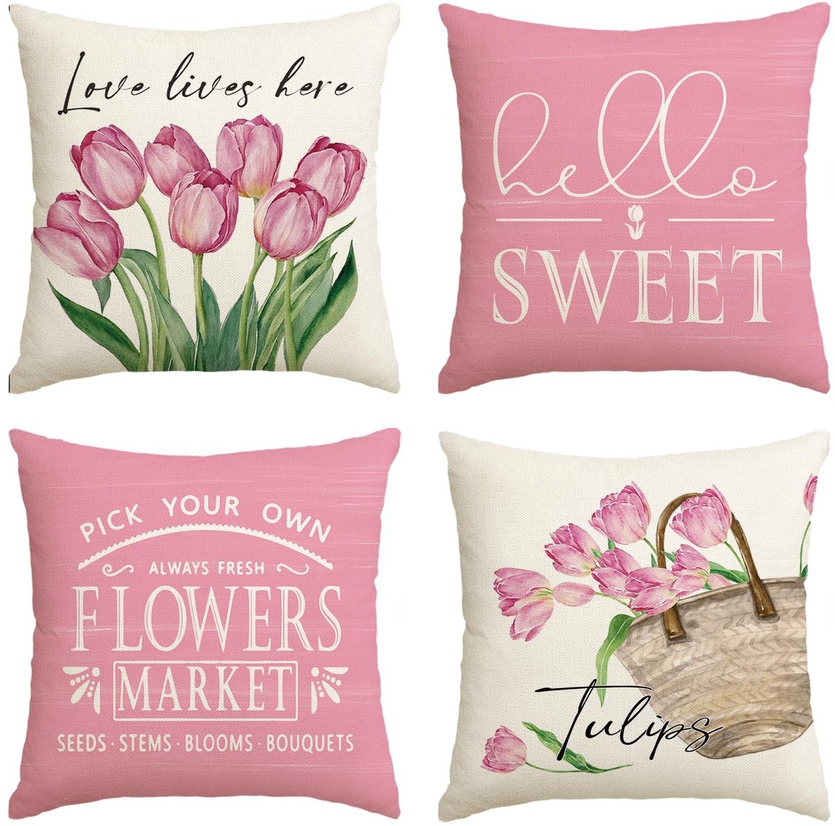 Dailygoods - Dailygoody - Tulpen kussenslopen - Set van 4 - Seizoensgebonden decoratie - 50 x 50 cm - Woonkamer en slaapkamer - Ultrazacht en modern