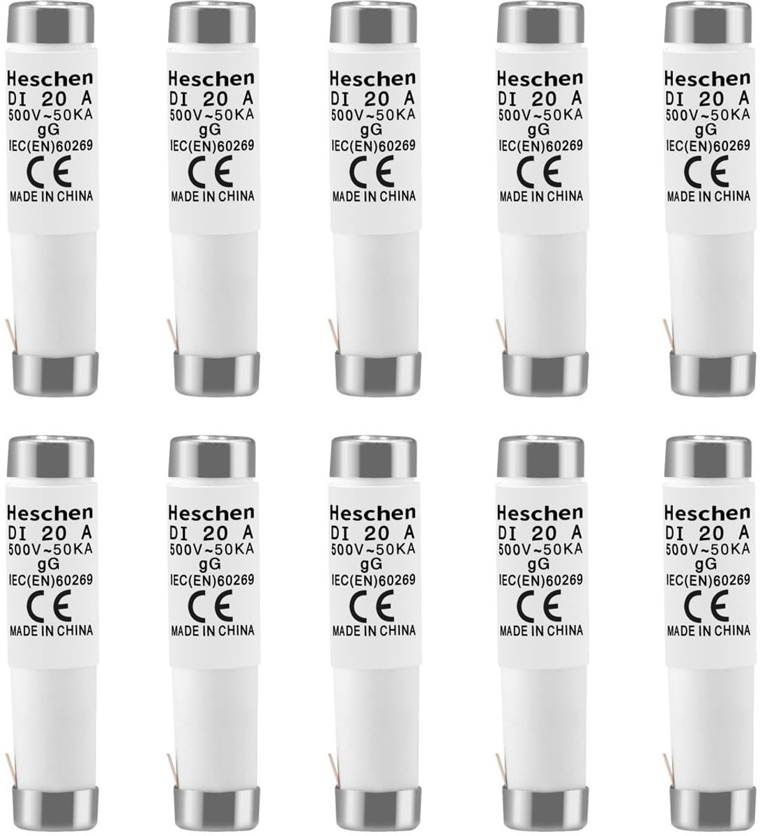 Dailygoods - Dailygoody - Keramische neozed-zekeringinzetstukken - 20 A 500 - Geschikt voor kabelbescherming - 10 stuks - gG-type - Duurzaam en betrouwbaar